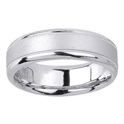 6.5mm Flat Satin Center Milgrain 18K White Gold Wedding Band