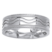 7mm Carved Edge Wave Pattern 18K White Gold Wedding Band
