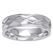 18K 6mm Diamond Design Milgrain White Gold Wedding Band