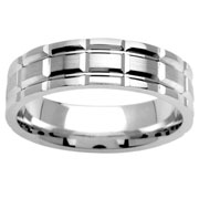 Grid Pattern 18K White Gold Wedding Band
