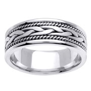 18K White Gold Flat Wheat Weave 7mm Wedding Band