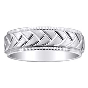 Milgrain 18K Braid Carved White Gold Wedding Band