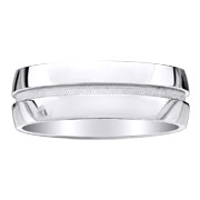 Brush Milgrain Center 18K White Gold Wedding Band