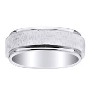Raised Center Textured 7mm 18K White Gold Wedding Band