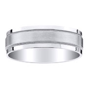 Brushed Center Milgrain 18K White Gold Wedding Band