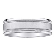 7mm Textured Center Milgrain 18K White Gold Wedding Band