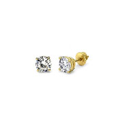 Round Diamond Solitaire Earring in 14K Yellow Gold Setting