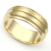 7.5mm Yellow Gold Satin Finish Milgrain Wedding Band