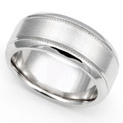 8mm Line Finish White Gold Milgrain Wedding Band