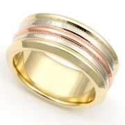 9.5mm Three Tone Wedding Band