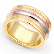 9.5mm Three Tone Wedding Band