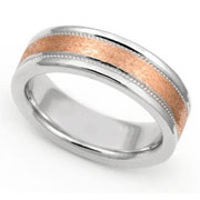 6mm Two Tone Stone Finish Milgrain Wedding Band