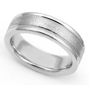 6mm White Gold Stone Finish Milgrain Wedding Band