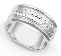 9mm White Gold Arrow Design Milgrain Wedding Band
