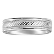 Platinum White Gold Striped Milgrain Wedding Band