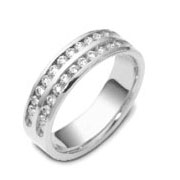 Double Channel Round Diamond Platinum Dora Wedding Ring 0.55 tcw