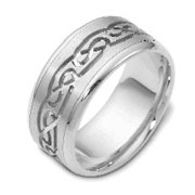 9.50mm Platinum Carved Pattern Wedding Band