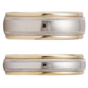 14K Two Tone Gold Milgrain High Polish Wedding Ring Set