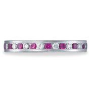 14K White Gold Diamond and Pink Sapphire Eternity Band