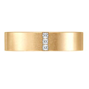 6mm Three Diamond Brush Finish 14K Yellow Gold Wedding Band