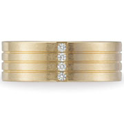Four Row Brush Finish 14K Yellow Gold Diamond Wedding Band