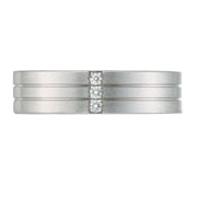 Three Row Brush Finish 14K White Gold Diamond Wedding Band