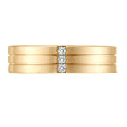 Three Row Brush Finish 14K Yellow Gold Diamond Wedding Band