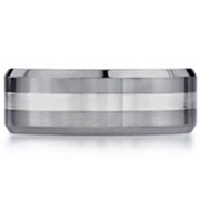 8mm 18K White Gold Inlay Tungsten Benchmark Wedding Band
