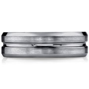 7mm Brushed and Polish Grooved Beveled Edge Tungsten Ring