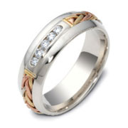 Hand Braided Diamond 14K Two Tone Gold Dora Wedding Band 0.22 tc