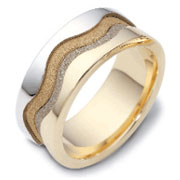 Carved & Engraved 9mm Wave Textured 14K Two Tone Gold Wedding