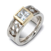 Princess Diamond 14K Two Tone Gold Dora Mounting
