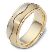 Carved & Engraved 8.50 mm Wave 14K Two Tone Gold Wedding Ring