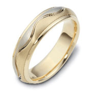 Carved & Engraved 6.00 mm Wave 14K Two Tone Gold Wedding Band