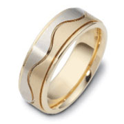 Carved & Engraved Flat Wave 6.50 mm 14K Two Tone Gold Wedding