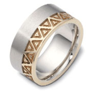 10mm 14K Two Tone Gold Triangle Pattern Wedding Band