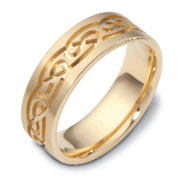 14K Yellow Gold 7mm Knot Carved Wedding Band