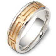14K Two Tone Gold 7mm Greek Key Wedding Band