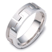 14K White Gold Engraved Pattern 6.50mm Wedding Band