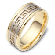 8mm Greek Key 14K Two Tone Gold Wedding Band