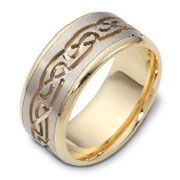 9.50mm 14K Two Tone Gold Carved Pattern Wedding Band
