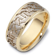 14K Two Tone Gold 8.50 mm Carved Wedding Band