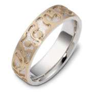 Carved & Engraved 6.00 mm 14K Two Tone Gold Wedding Band