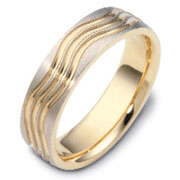 Carved & Engraved Three Row 14K Two Tone Gold Wedding Band