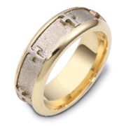 14K Two Tone Gold 7mm Cross Wedding Band