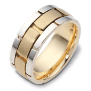 Carved & Engraved 9.00 mm 14K Two Tone Gold Wedding Band