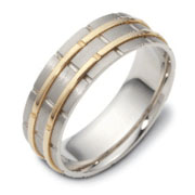 Carved & Engraved 7.00 mm Designer 14K Two Tone Gold Wedding