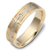 Carved & Engraved 6.00 mm 14K Two Tone Gold Wedding Band