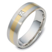 Princess Solitaire 14K Two Tone Gold Dora Wedding Band, 0.05 tcw