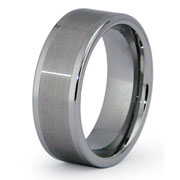 Flat 8mm Brush Finish Center Tungsten Wedding Band